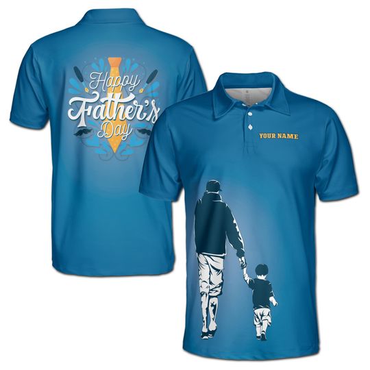 Discover Custom Name Love You Dad Father and Son Silhouette Blue Men's Polo Shirt