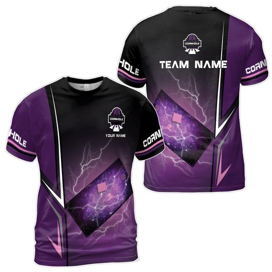 Discover Customized Cornhole Team Name Purple Lightning Men's T-shirt
