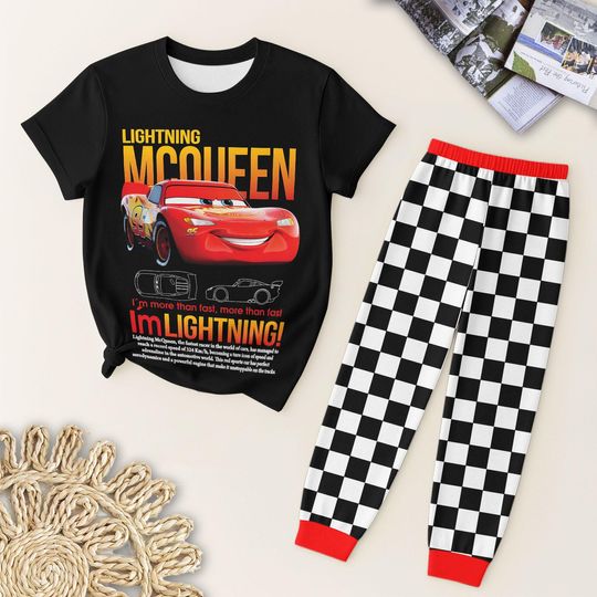 Discover Cartoon Car Pajamas Set, Racing Car Homewear, Plaid Pants Pajamas, Cartoon Fan Gift, WDW Family Matching, Birthday Boy Gift, Halloween Gift