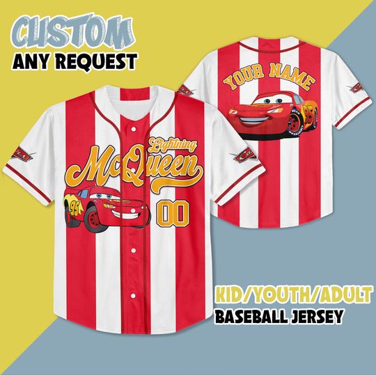 Discover Custom Disneyyy carss Lightningg McQueenn Baseball, Personalized Carss Baseball Jersey