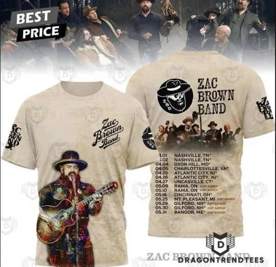 Discover Zac Brown Band Tour 2025 3D T-Shirt
