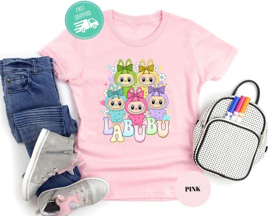 Discover Labubu Kids Shirt, Cute Cartoon Dolls Graphic Tee, Kawaii Labubu Characters