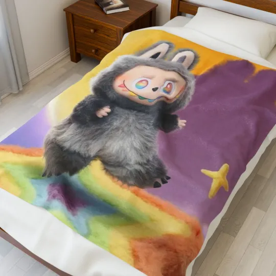 Discover Cozy Velveteen Plush Blanket with Labubu Design, Cute Gift