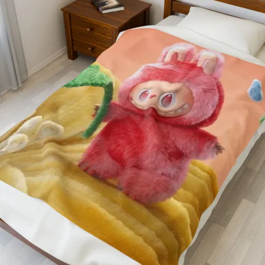 Discover Cozy Velveteen Plush Blanket with Labubu Design, Cute Gift