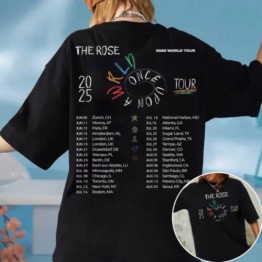 Discover The Rose Once Upon AWRLD World Tour 2025 T-shirt  The Rose WRLD Road Map Shirt