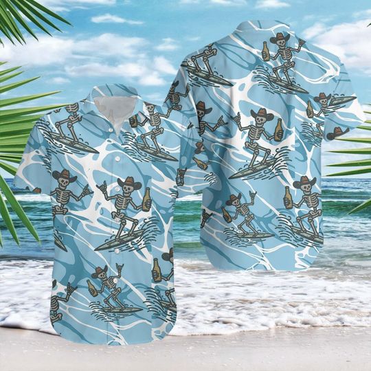 Discover Skeleton Beach Hawaiian Shirt, Funny Tropical Island Summer Aloha Shirt
