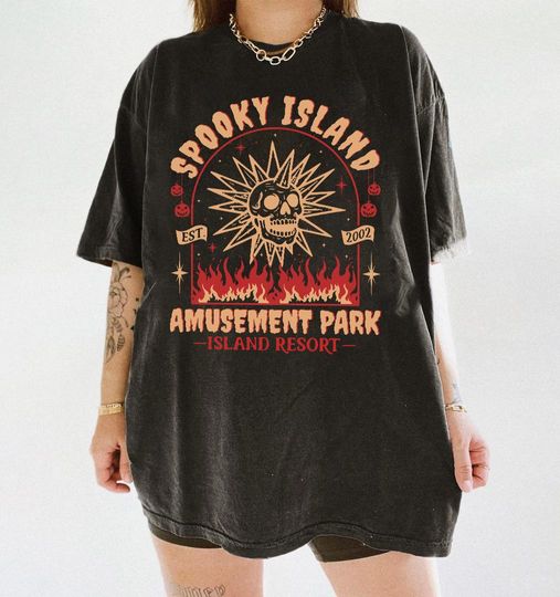 Discover Spooky Island Amusement Park Shirt, Retro 2000s Halloween Movie Shirt, Disco Skull Tee