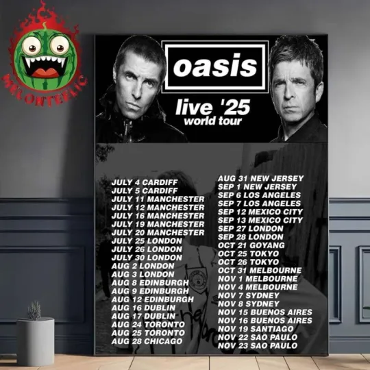 Discover NEW Oasis Event Poster Live 25 Tour Starts Photo Wall Art No Frame