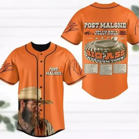 Discover Post Malone x Jelly Roll The Big Ass Stadium Tour Baseball Jersey