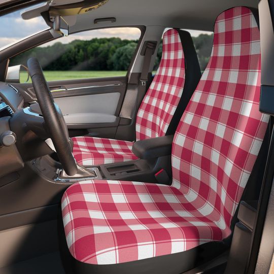 Discover Chic Red Checkered Car Seat Covers - Cozy Car Dcor, Auto Accessories, Gift for Road Trips, Valentine's Day, Farmhouse Style