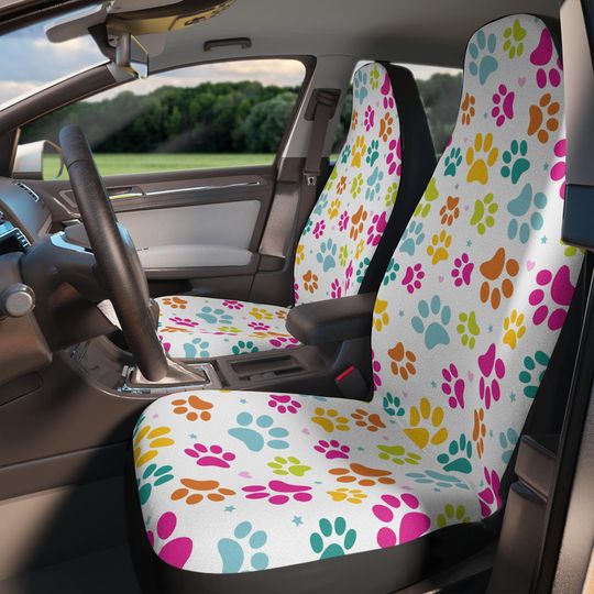 Discover Colorful Paw Print Car Seat Covers for Pet Lovers, Dog Lovers Gift, Fun Car Accessories, Cute Animal Print, Pet Themed Decor
