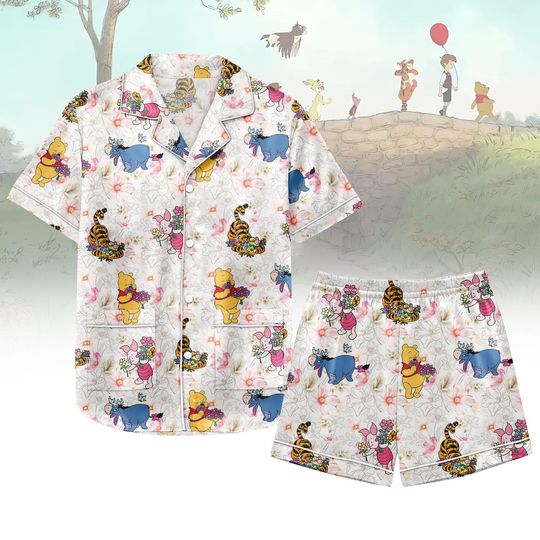 Discover Disneyyy Pooh Bear Satin Pajamas, winniee the poohh Women Pajamas, Pooh And Friends Short Pajamas, Gift For Her