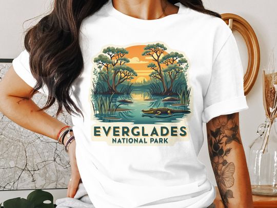 Discover Everglades National Park T-Shirt, Alligator Tee, Sunset Landscape Shirt