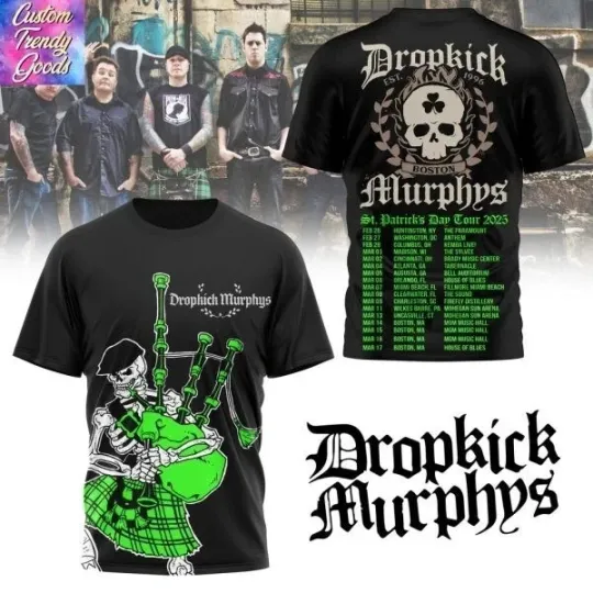Discover Dropkick Murphys St Patrick Day Tour 2025 3D T-Shirt