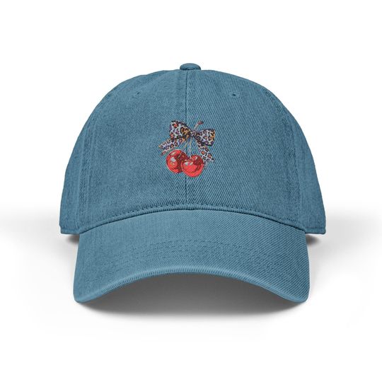 Discover Charming Embroidered Denim Hat with Cherry Design, Gift for Fruit Lovers