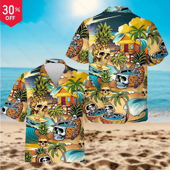 Discover Skeleton Vacation Hawaii Shirt Men Women, Funny Skeleton Summer Aloha Shirt,