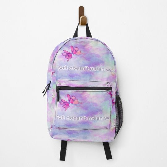Discover Soft Doesn’t Mean Weak – Pastel Butterfly Empowerment Quote Backpack
