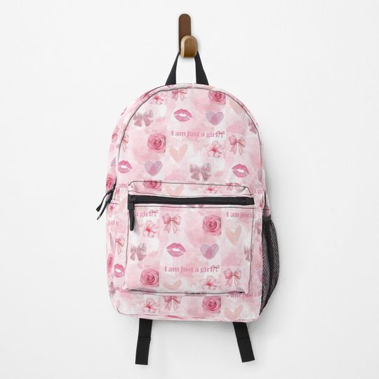 Discover I am literally just a girl - soft girl coquette core aesthetic pink hearts rose  Backpack