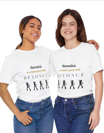 Discover Funny White T-Shirt - Kamala Harris Dance Party with Beyoncé Election