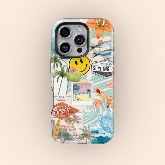 Discover Good V Picture Collage Phone Case, Summer Sea Beach Blue Collage iPhone