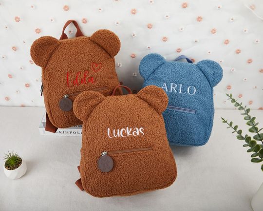 Discover Personalized teddy bear backpack,Kids backpack with name, plush teddy bear Kids backpack, Kids embroidered teddy bear backpack