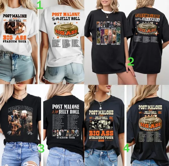 Discover 2025 Post Malone Big Ass Stadium Tour Shirt, Post Malone And Jelly Roll 2025