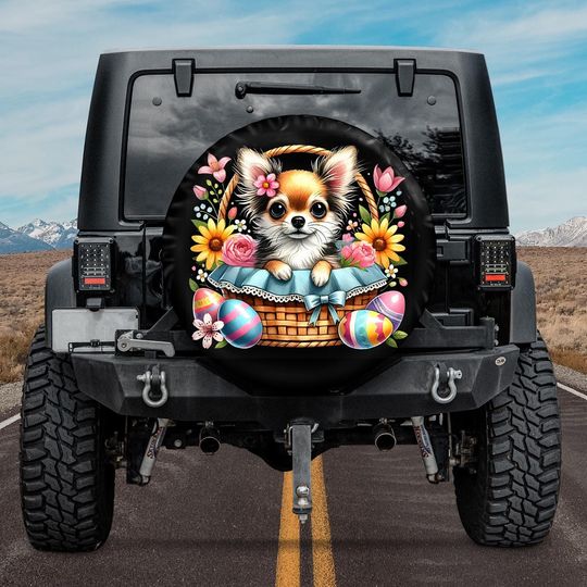 Discover Easter Chihuahua Bunnies Spare Tire Cover, Bunny Dog