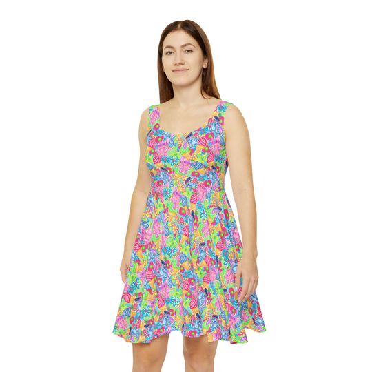Discover Neon Floral Stitchh & Angel - Women's Skater Dress | USA Made