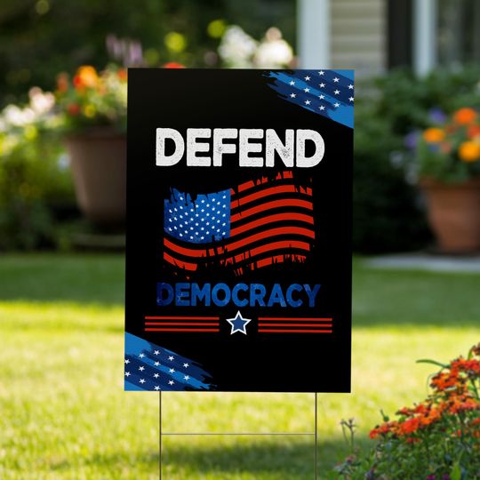Discover Defend Democracy Yard Sign - Resist Hate Lawn Sign, Anti-Trump Sign, Resist Racism