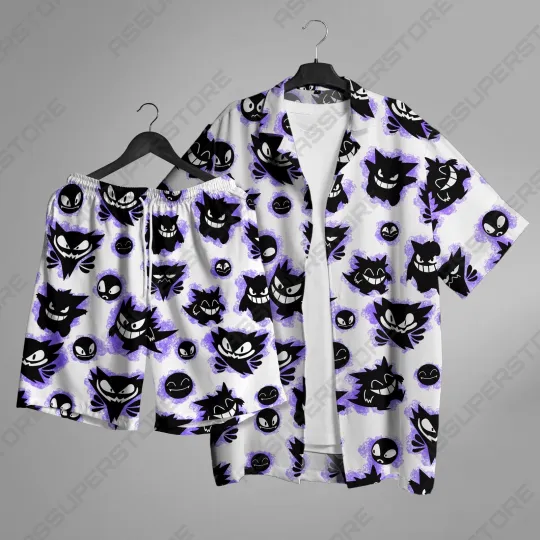 Discover Gengar Hawaiian Button-Up Shirt Apparel for Fans of the Mischievous Ghost