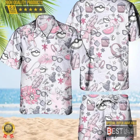 Discover PKM Mewtwo Hawaiian Pattern Hawaii Shirt and Short
