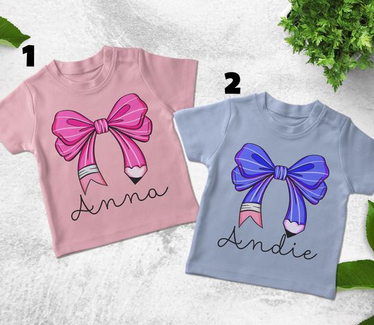 Discover Personalized Pencil Name Shirt – Custom Back to School Tee with Bow for Students & Teachers