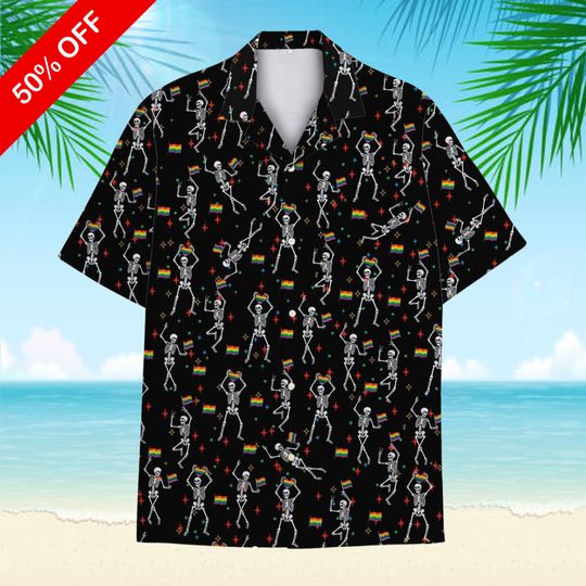 Discover Skeleton Lgbt Hawaiian Shirt for Men Women Youth, Funny Skeleton Summer Aloha Shirt