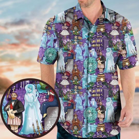 Discover Halloween Hauntedd Mansionn Button Shirt, Hitchhiking Ghosts Button Shirt