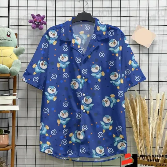 Discover PKM Piplup Hawaiian Shirt Button Up Shirt Anime Hawaiian Shirt PKM Gifts