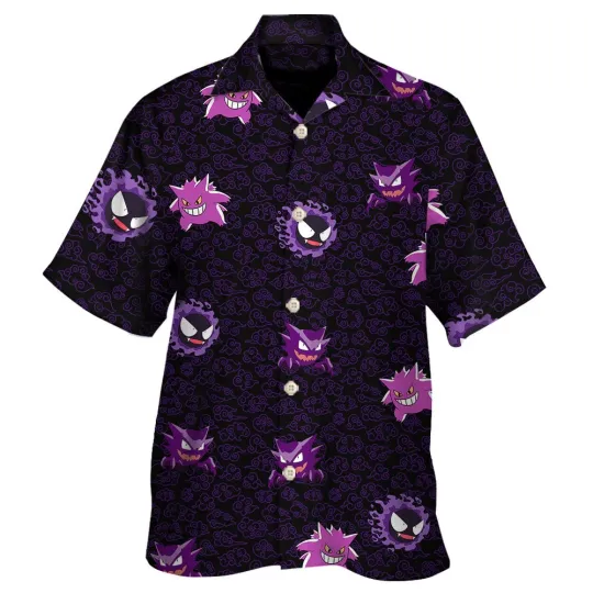 Discover Men Gengar PKM Pattern Short Sleeve Hawaiian Shirt