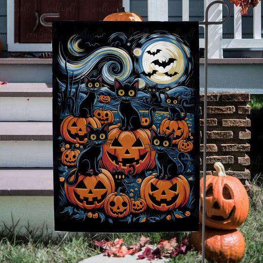 Discover Spooky Pumpkins Starry Night Garden Flag, Jack O' Lantern Halloween Flag