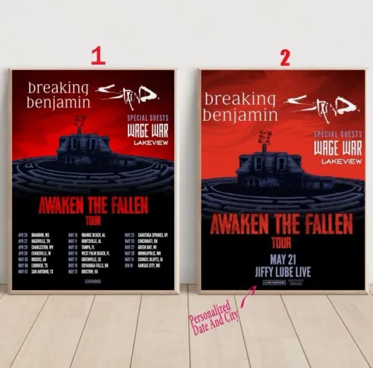 Discover Custom Staind And Breaking Benjamin Awaken The Fallen Tour 2025 Poster, hot