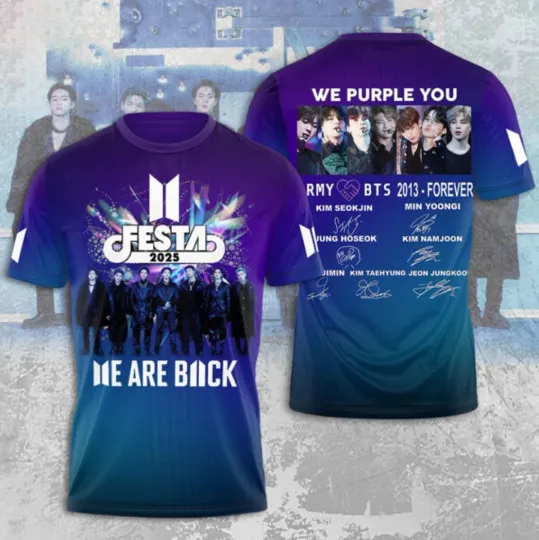 Discover BTS Festa 2025 We Are Back 2013-Forever Signature 3D T-Shirt
