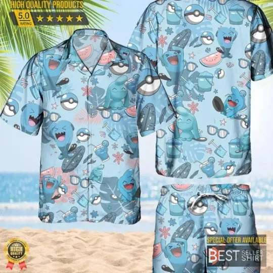 Discover PKM Wynaut Hawaiian Pattern Hawaii Shirt Aloha Anime Wobbuffet Button Up Shirt