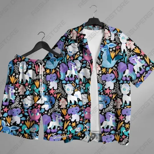 Discover Little Fox and Puffy Hawaiian Button Up Shirt Summer Hawaiian Shirt Gift