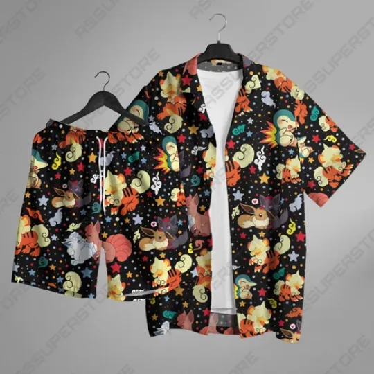 Discover Little Fox Evo Hawaiian Button Up Shirt Little Fox Tropical Hawaiian Shirt Gif