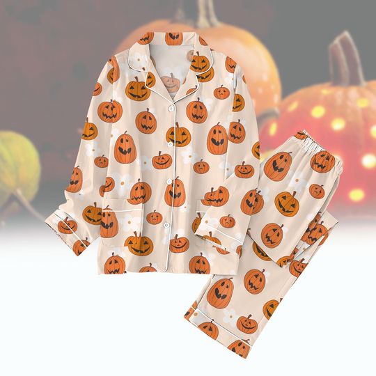 Discover Halloween Pajama Set for Adults, Ghost Pumpkin Witch Sleepwear