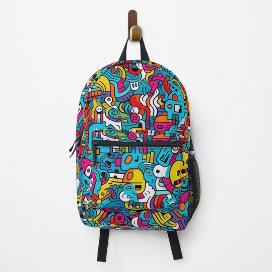 Discover Fun Doodle Pattern Backpack for Kids - Creative Minimalist Design