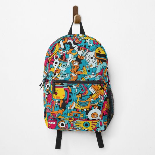 Discover Doodle Seamless Pattern Backpack for Kids - Creative Minimalist Design