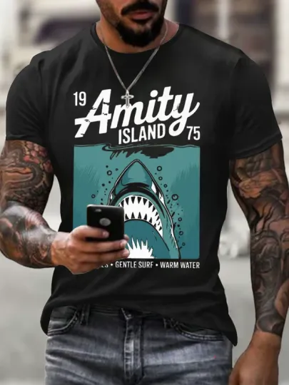 Discover Men's Amity Island Jaws 1975 Printing Shirt