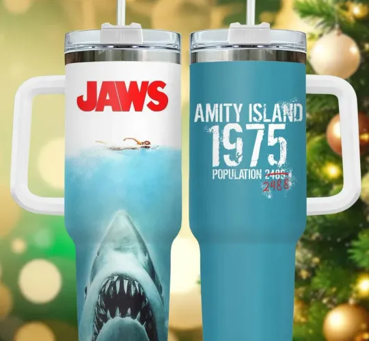 Discover Jaws Amity Island 1975 Tumbler 40Oz, Shark Horror Tumbler