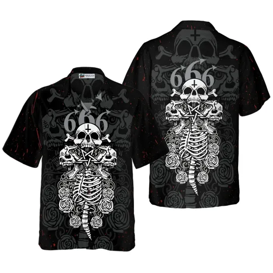 Discover Skull And Bones Satanic Goth Gothic Hawaiian Shirt Aloha Shirt