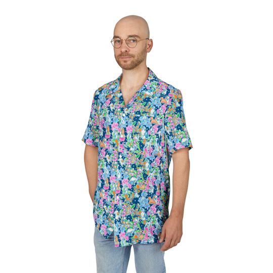 Discover Bright Tropical Friends - Disneyyy Dogs - Men's Button Down Short-Sleeved Pocket Shirt