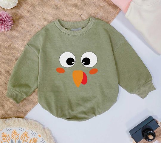 Discover Cute Turkey Face Baby Romper Sweatshirt, Thanksgiving Toddler Outfit, Fun Holiday Baby Clothes, Adorable Fall Baby Bodysuit,Baby Shower Gift